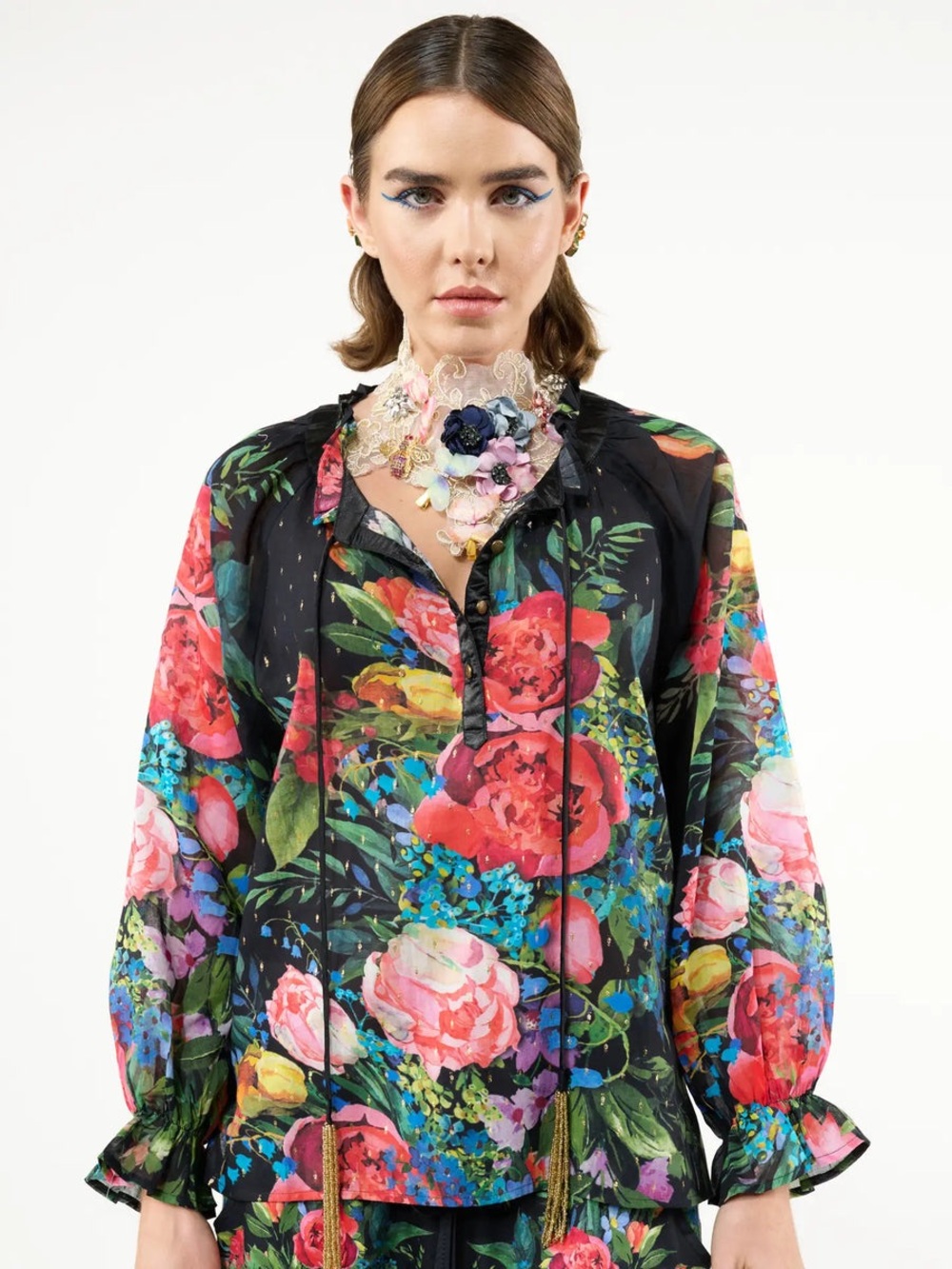 NWOT Aratta Silent Journey Black Floral Blouse top size XS beautiful Top